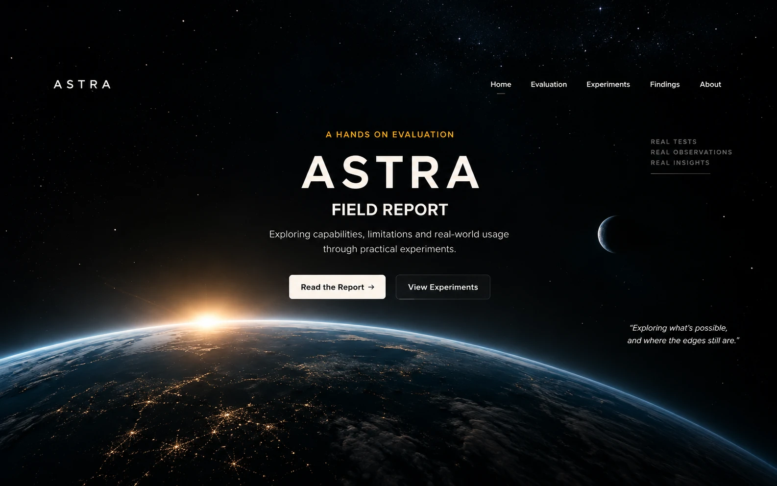 Preview artwork for the Astra Solar System experiment: the Astra title over Earth lit by the rising sun
